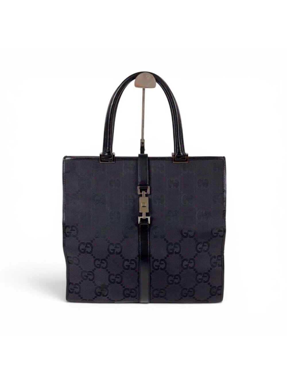 Gucci Jackie Tote Bag GG Canvas Line Black